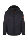Save The Duck Blue Windbreaker Jacket For Kids With Logo In Black