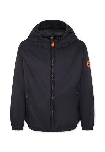 SAVE THE DUCK BLUE WINDBREAKER JACKET FOR KIDS WITH LOGO