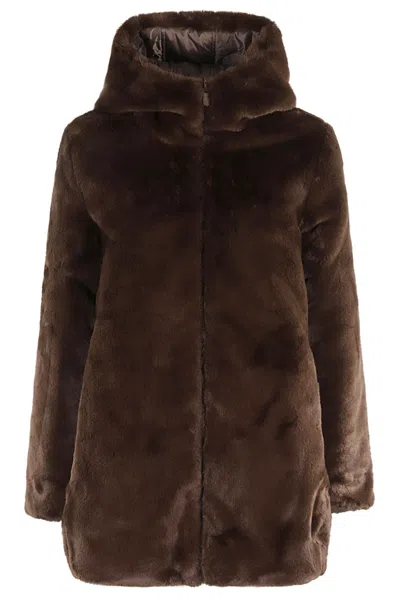 Save The Duck Hooded Coat In Brown
