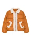 Save The Duck Cropped Puffer Jacket With Plush Shearling Collar In Orange