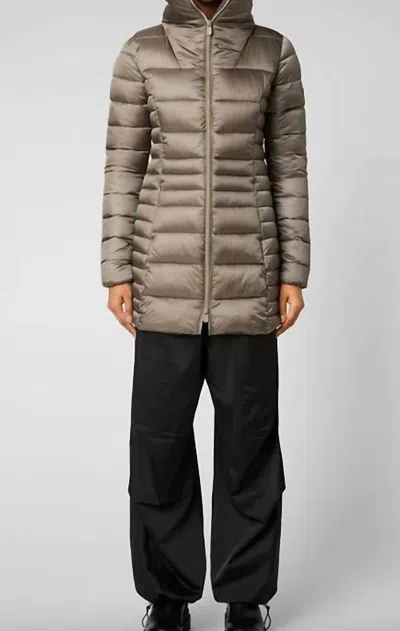 Save The Duck Caroline Longline Puffer Jacket In Mud Grey In Green