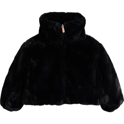 Save The Duck Kids'  Ceri Reversible Faux Fur Puffer Jacket In Black