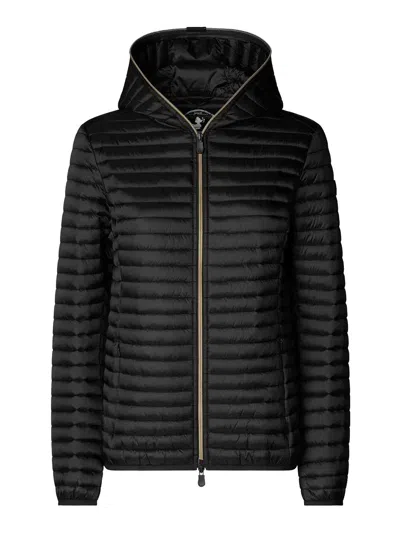 Save The Duck Hoded Quilted Cotton Jacket In Negro