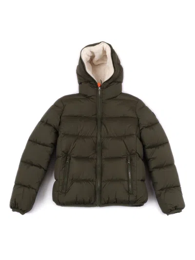 Save The Duck Kids' Chaz Hooded Jacket With Teddy Lining In Green