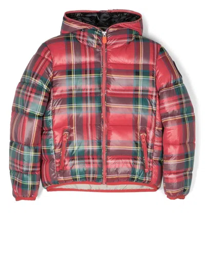 Save The Duck Kids' Check-print Puffer Jacket In Red
