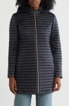 Save The Duck Chiara Hooded Shiny Long Puffer Jacket In Black