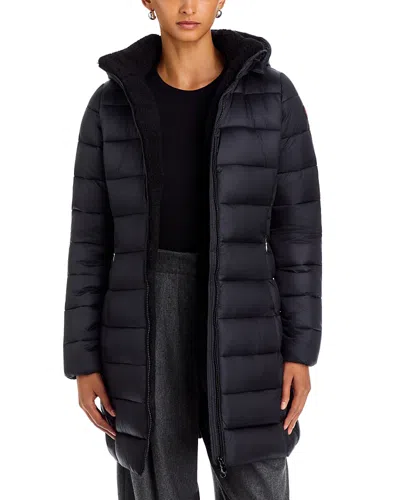 Save The Duck Clelia Faux Fur Trim Hooded Puffer Coat In Black