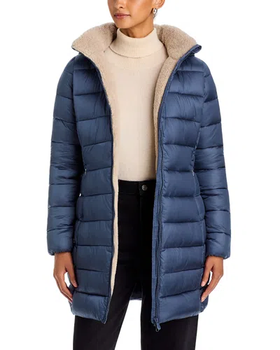 Save The Duck Clelia Faux Fur Trim Hooded Puffer Coat In Blue