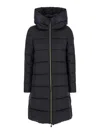 Save The Duck Lysa Black Long Down Jacket With Logo Detail In Shiny Fabric Woman In Black