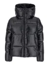 Save The Duck Biddy Black Down Jacket With Hood And Logo Patch On The Sleeve In Tech Fabric Man In Black
