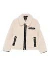 Save The Duck Cropped Beige Jacket With Plush Texture In Brown