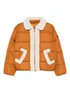 Save The Duck Cropped Puffer Jacket With Plush Shearling Collar In Brown