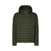 Save The Duck Quilted Green Light Jacket With Double-slider Zip Hood In Verde Blu E Verdi