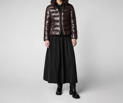 Save The Duck Cosmary Hooded Puffer Jacket In Brown Black40009