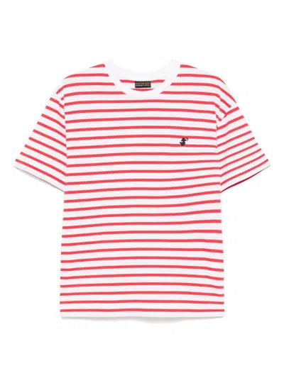 Save The Duck Cotton T-shirt In Red And White Stripes With Logo In Red