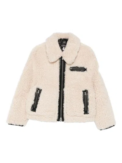 SAVE THE DUCK CROPPED BEIGE JACKET WITH PLUSH TEXTURE