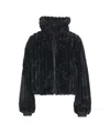 Save The Duck Cropped Black Faux Fur Jacket With High Collar And Textured Ribbed Finish In Black