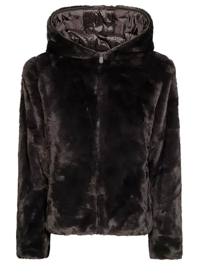 Save The Duck Cropped Reversible Jacket In Brown