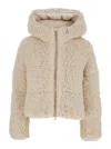 Save The Duck Dada Beige Jacket With Hood And Logo Patch On The Sleeve In Ecofur Woman In Neutral