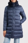 Save The Duck Dalea Water Repellent Puffer Coat With Faux Fur Collar In Blue