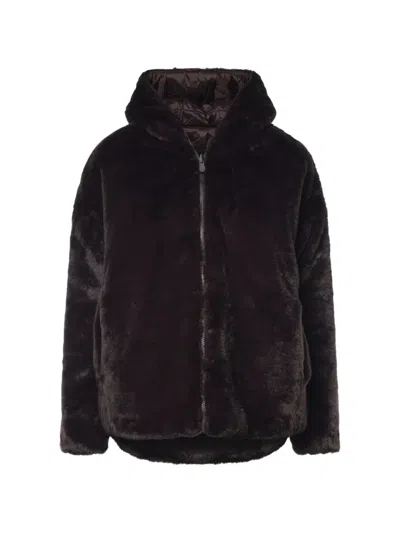 Save The Duck Davina Reversible Faux-fur Hooded Coat In Brown