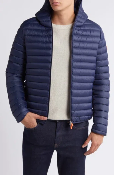 Save The Duck Donald Quilted Hooded Water Resistant Insulated Puffer Jacket In Blue