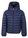 Save The Duck Blue Down Jacket For Boy With Logo In Blue