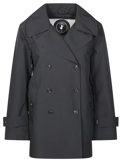 Save The Duck Double-breasted Black Trench Coat With Tailored Silhouette