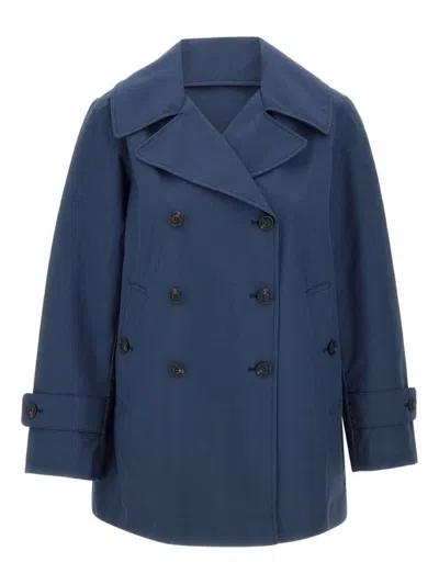 SAVE THE DUCK DOUBLE-BREASTED BLUE COAT WITH TAILORED SILHOUETTE
