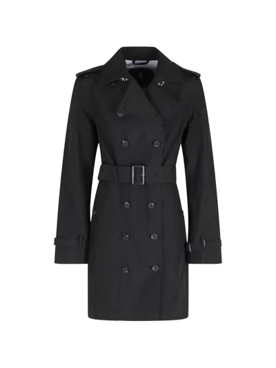 Save The Duck Double-breasted Belted Coat In Black