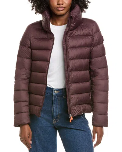 Save The Duck Eleonora Short Basic Funnel Neck Jacket In Brown