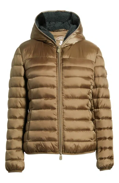 Save The Duck Elvira Quilted Water Repellent Hooded Puffer Jacket In Husk Green