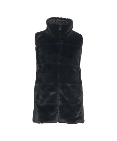 Save The Duck Faux Fur Gilet With High Collar And Innovative Padding In Black