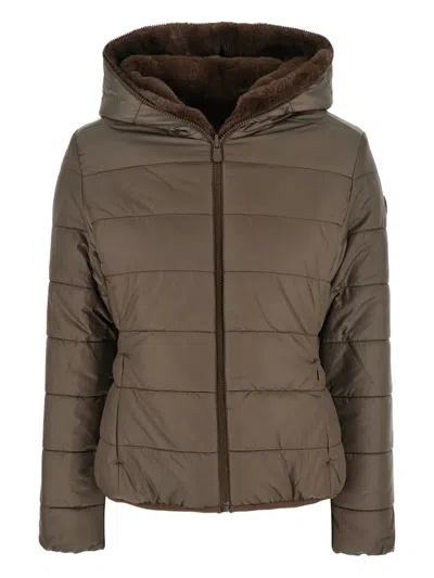 Save The Duck Faux-fur Hooded Jacket In Brown