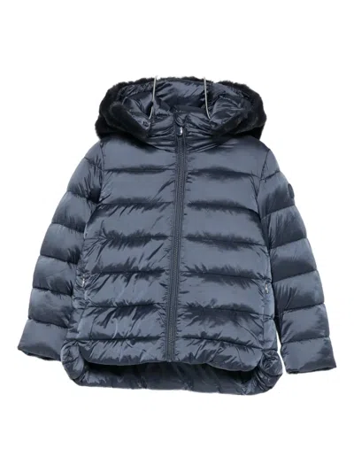 Save The Duck Kids' Faux-fur Hooded Padded Jacket In Blue