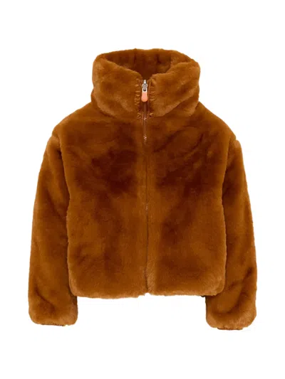 Save The Duck Kids' Faux Fur Zip Jacket In Brown