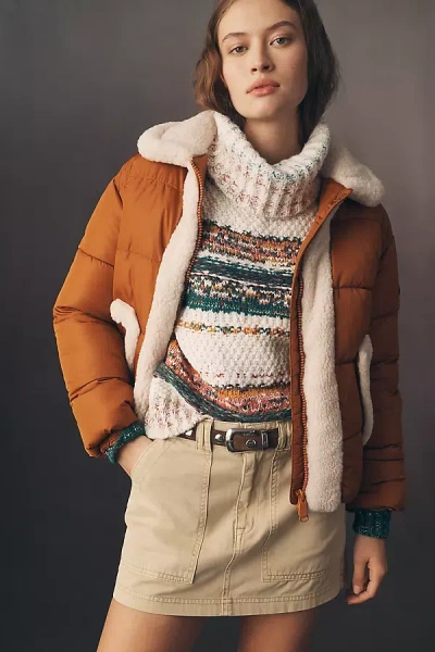 Save The Duck Faux-shearling Puffer Jacket In Brown