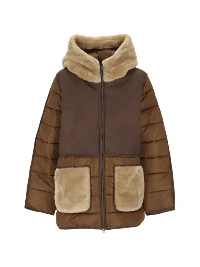 Save The Duck Faux-fur-trim Quilted Padded Jacket In Brown