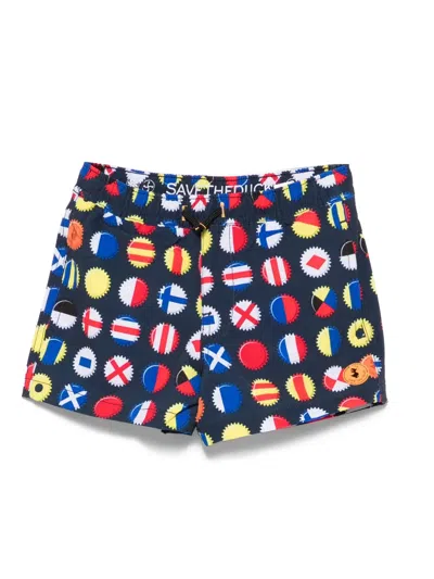 Save The Duck Kids' Flag-print Swim Shorts In Multi