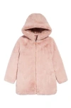 Save The Duck Flora Reversible Hooded Faux Fur Recycled Jacket In Pink