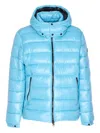 Save The Duck Florian Down Jacket With Lacquered Finish And Removable Hood In Blue