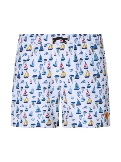 Save The Duck Kids' Getu Boat-print Swim Shorts In White
