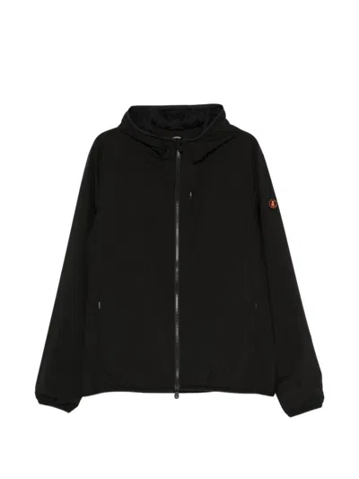 Save The Duck Hooded Logo-patch Jacket In Black