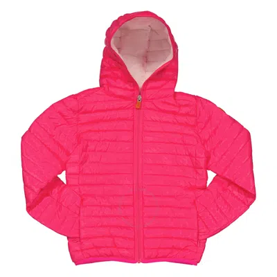 Save The Duck Girls Fluo Pink Katie Hooded Puffer Jacket