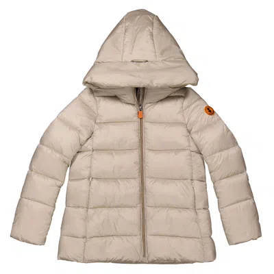 Save The Duck Kids'  Girls Rainy Beige Logo Patch Puffer Jacket In Neutral