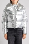 Save The Duck Giselle Windproof Crop Puffer Jacket In Animal Print