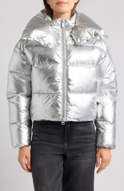 Save The Duck Giselle Windproof Crop Puffer Jacket In Animal Print