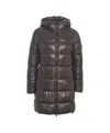 Save The Duck Glossy Knee-length Puffer Jacket With Double-slider Zipper In Brown