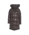Save The Duck Glossy Long Puffer Jacket With Adjustable Collar And Plumtech Insulation In Brown