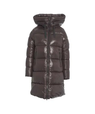 SAVE THE DUCK GLOSSY LONG PUFFER JACKET WITH ADJUSTABLE COLLAR AND PLUMTECH INSULATION